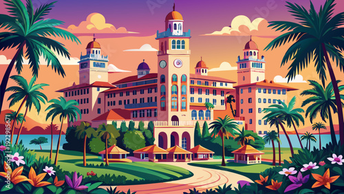 Very beautiful The Biltmore in Coral Gables features Mediterranean Revival architecture, grand towers, and tropical elegance in Florida, USA.
