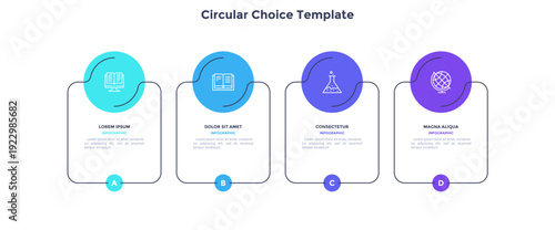 Infographic elements of circular choice template with 3 options, steps or processes. Program steps placed in horizontal row. Modern flat vector illustration for visual presentation