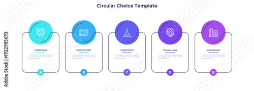 Infographic elements of circular choice template with 3 options, steps or processes. Program steps placed in horizontal row. Modern flat vector illustration for visual presentation