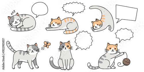 Cute Cartoon Cats Pattern with Blank Speech Bubbles