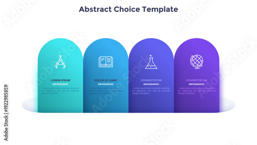 Four vertical colorful stripes or ribbons with linear icons and place for text inside. Concept of comparison of 4 business options. Infographic design template. Vector illustration for presentation.