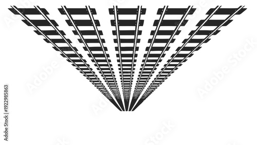 Vector illustration of railroad tracks converging to a vanishing point perspective vector graphic on a transparent background