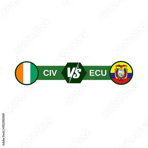 Ivory Coast vs Ecuador Soccer Match Concept - Ivory Coast (CIV) and Ecuador (ECU) National Football Teams Comparison Graphic