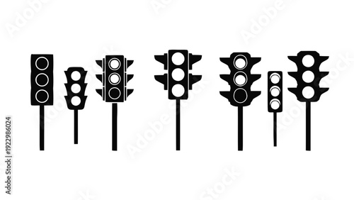 Vector illustration of set of traffic light icons in silhouette style for road safety and regulation on a transparent background