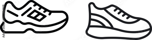 Sneakers icon. Running shoes icon Flat Vector Silhouette Shoes or Sneakers Icon Set Isolated. Footwear Icons Black and white sneakers minimalist style icon set. Vector Black and white line art vector