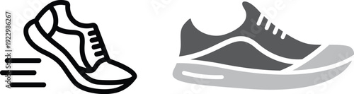 Sneakers icon. Running shoes icon Flat Vector Silhouette Shoes or Sneakers Icon Set Isolated. Footwear Icons Black and white sneakers minimalist style icon set. Vector Black and white line art vector