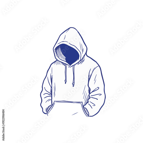 Hooded sweatshirt garment hiding face for anonymity cybersecurity and social anxiety conceptual illustration