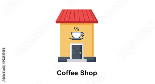 Simple illustration of a coffee shop with a steaming cup design