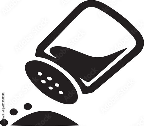 Salt shaker spilling grains silhouette vector illustration, minimalist kitchen seasoning icon isolated on white background