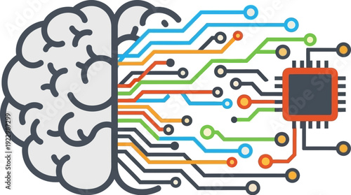 Artificial Intelligence Concept Art A Futuristic Fusion of Human Brain and Digital Technology Circuits
