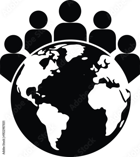 Earth With People Around Silhouette Vector Art Illustration