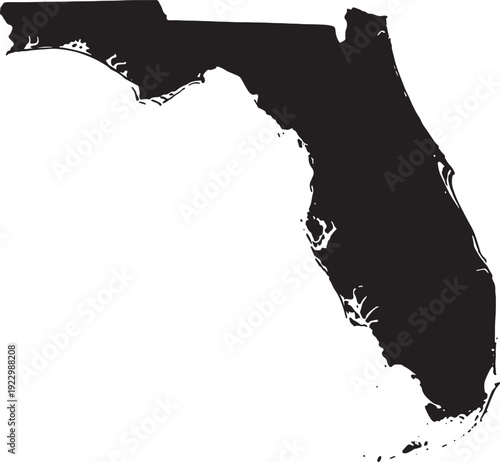 Minimalist outline map of florida state isolated on transparent background, Vector, illustration