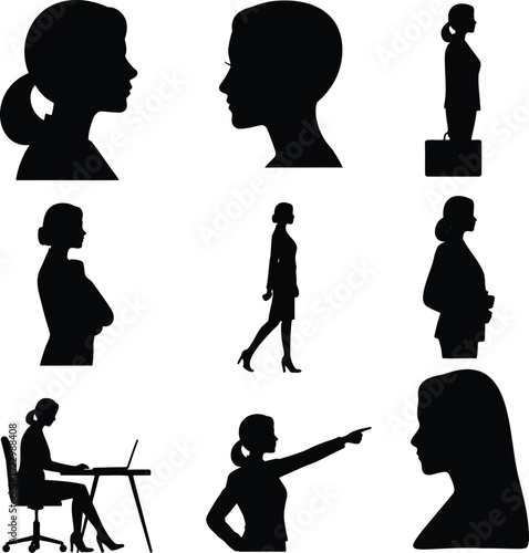 Varied silhouettes of human figures in different poses and activities Vector, illustration