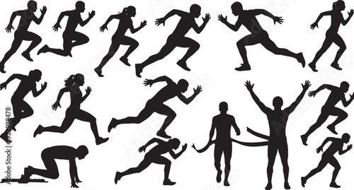 Dynamic silhouettes of people running and exercising isolated on transparent background, Vector, illustration