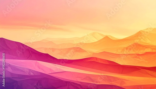 Abstract layered mountain range with sunset color gradients, folded paper effect
