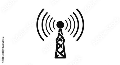 Simple black and white wireless communication tower icon.