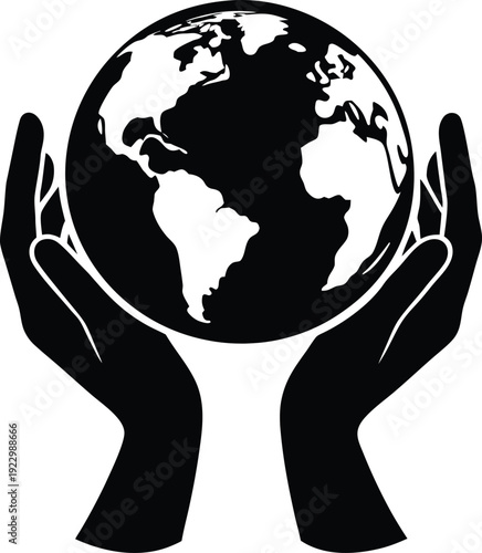 International Hands Holding Earth Silhouette Vector Art Illustration