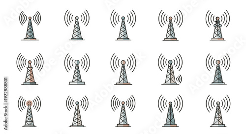 Collection of Telecommunication Towers with Various Antenna Configurations.