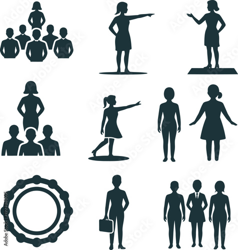 Collection of diverse icons representing business and leadership roles Vector, illustration