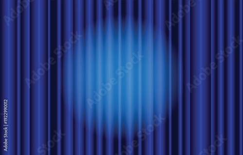 Blue curtain background. Spotlight on stage curtain. Velveteen Theatrical drapes. Wavy velvet background