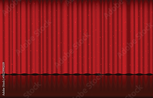 Red theatrical curtains with sparkles stage and  theatre stock Velveteen illustration
