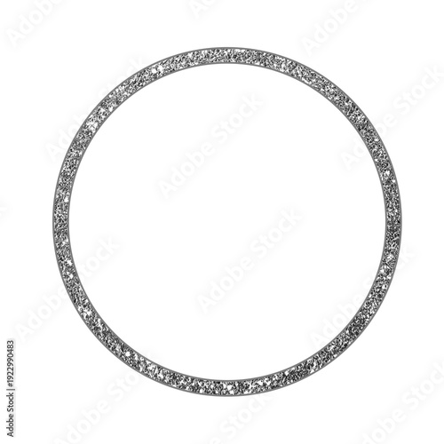 Silver Glitter Circle Frame with Sparkling Round Border Isolated on Transparent Background