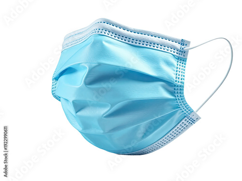 A single blue face mask on a white background, great for depicting isolation or protection