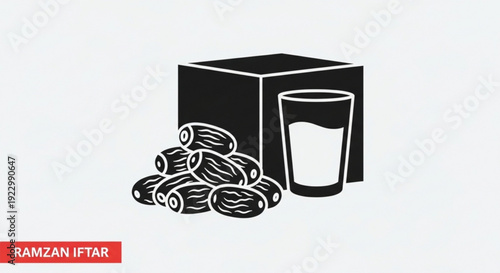 Ramzan iftar concept with dates and glass of water on a box background symbolizing breaking the fast during ramadan