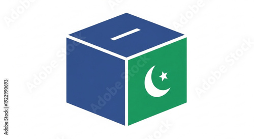Pakistan ballot box with national flag on side symbolizing democratic voting process and election
