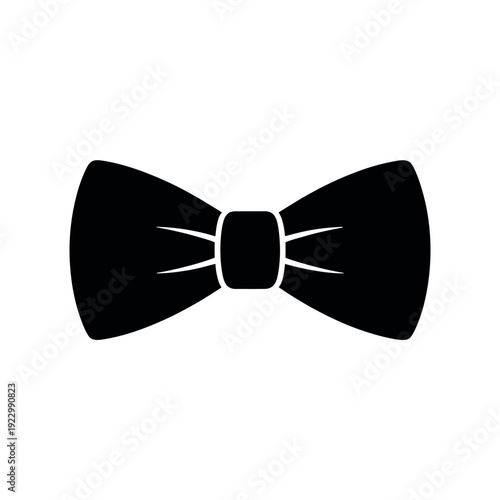 Black formal bow tie icon representing dress code, elegant accessories, and menswear style on a white background.
