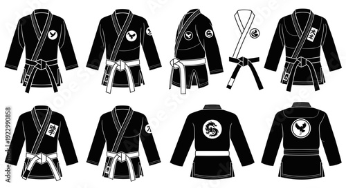 Martial arts uniforms and belts illustrations set