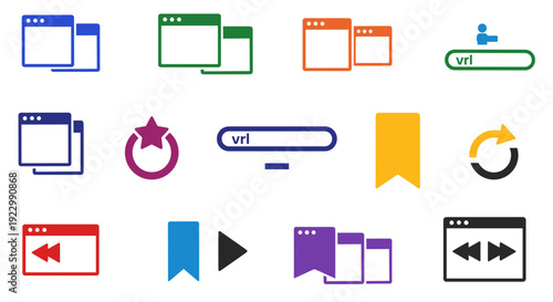 Collection of colorful web and media player icon set
