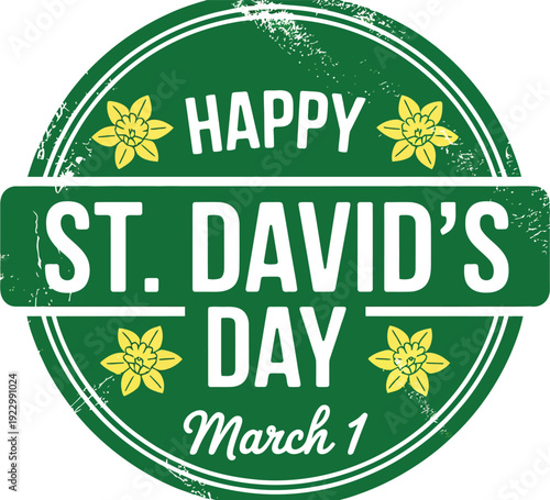 Happy St Davids Day March 1 Green Emblem Wales Welsh