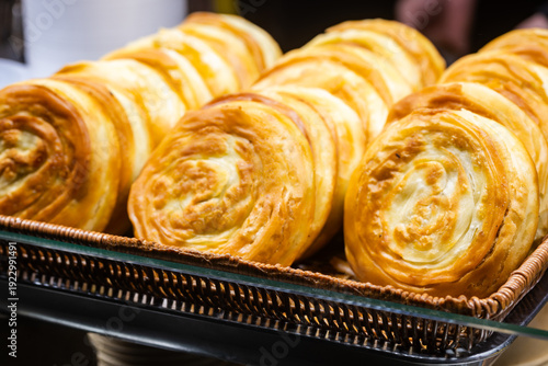 Rou Bing, meat bread disk, sold in Muslim Quarter of Xian, China, Shaanxi, Popular street food in Xian, China