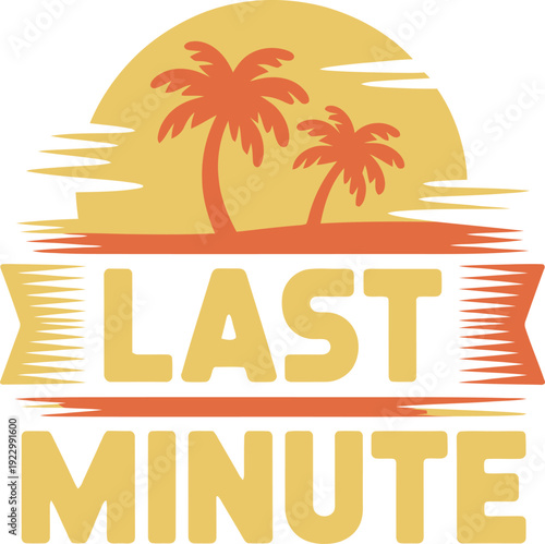 Last Minute Tropical Beach Sunset Logo palm trees