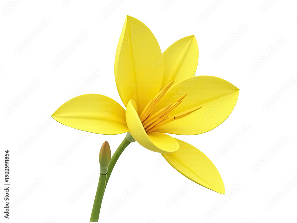 Fototapeta premium A bright and cheerful yellow flower sits alone on its stem against a clean white background