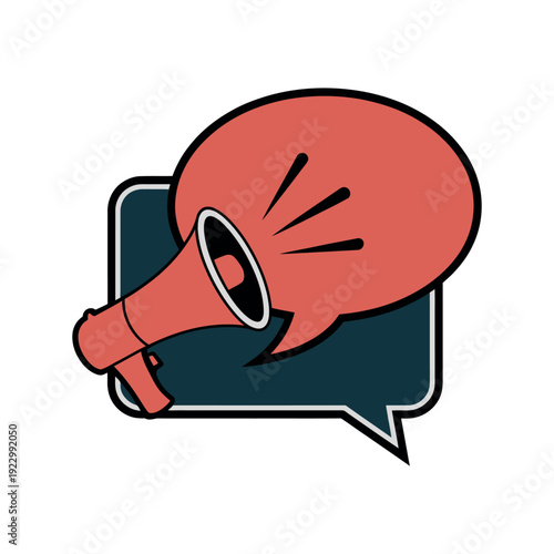 A cartoon megaphone in a speech bubble icon