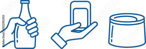 Common household items used for recycling and storage isolated on transparent background, Vector