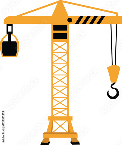 Tower Crane Construction Vector Illustration for Building Site Lifting Equipment and Industrial Engineering