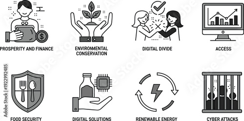 Key aspects of digital and cyber security practices in modern systems isolated on transparent background, Vector