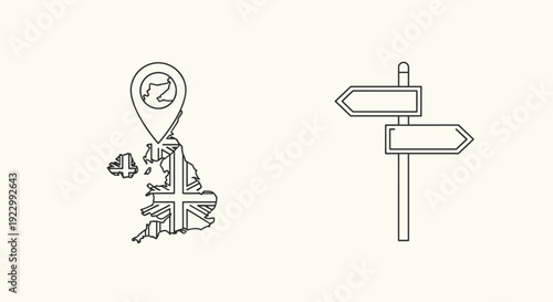 Confused traveler seeking directions at a crossroad signpost isolated on transparent background, Vector