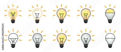 Light Bulb Icon Set with Idea and Innovation Concept – Modern Lamp Vector Collection