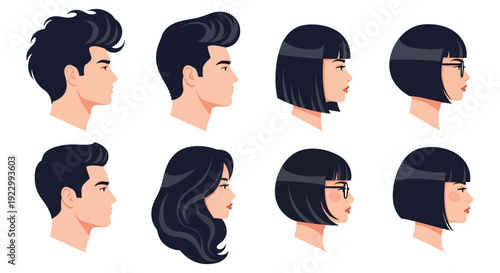 Vector Profile Avatars Set of Male and Female Headshots With Diverse Hairstyles and Glasses