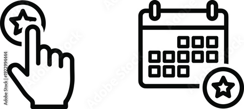 Finger selecting a calendar with a star marking an important date isolated on transparent background, Vector