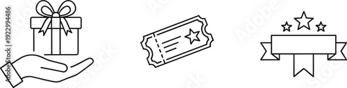 Hand delivering gift, voucher, and award ribbon icons illustration isolated on transparent background, Vector