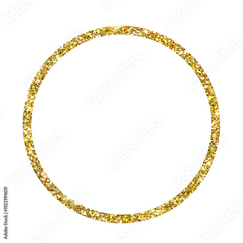 Gold Glitter Circle Frame with Sparkling Round Border Isolated on Transparent Background