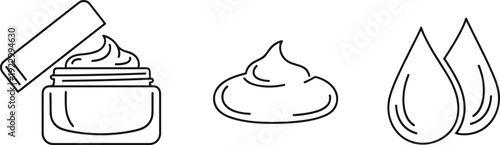 Illustration of skincare routine essentials including cream, balm, and water droplets isolated on transparent background, Vector