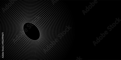 Halftone circular dotted frames set. Circle dots texture isolated on white background. Spotted spray texture. Vector abstract design element spiral circle sound wave vector logo modern black and white