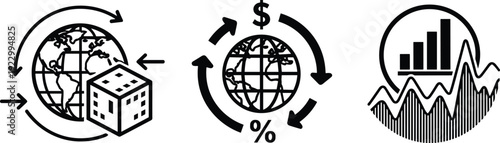 Visual representation of supply chain, global trade, and market growth analytics isolated on transparent background, Vector