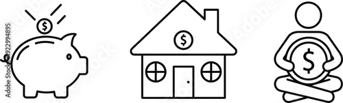 Illustrations representing financial planning and personal wealth management concepts isolated on transparent background, Vector